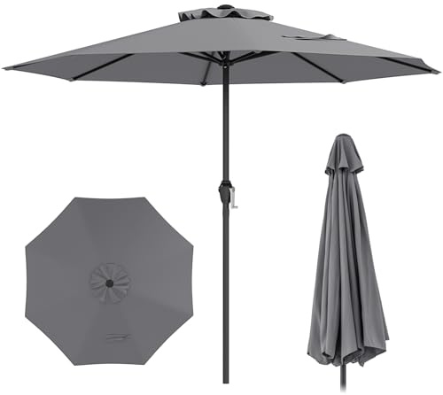 COSTWAY Ombrellone da Giardino 260 cm, Ombrellone con Manovella e 8 Stecche, Tettuccio Ventilato, per Cortile Piscina Giardino (Grigio, 260 cm 8 Stecche)