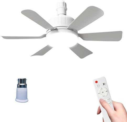 Kouamor 46cm Ceiling Fan Light Bulb Bayonet Fitting, Ceilings Fans with Light & Remote Control, Ceiling Fans Lights Dimmable, E27/B22 Ceilings Lamp with 6 Blade, 3 Speed Timing (B22-white)