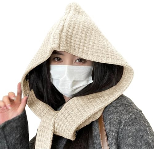 Mössa öronlappar damhalsduk för och vinter, mångsidig halsduk med huva vintermössa småbarn pojke, Beige, one size