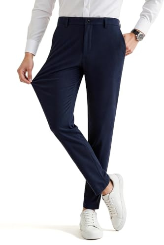 GINGTTO Chinos Trousers Men Slim Fit Stretch Smart Suit Dress Pants | Super Stretchy,Flat Front Chino,Suitable for Business,Weddings,Golf