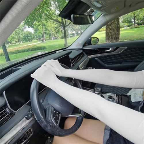 CHENWEIHAI Gants Brillants Sexy Sexy Lace Fine Noir Gants Longs Transparents Moulage Respirant Filet Solide Homme (Taille Unique/55Cm Blanc)