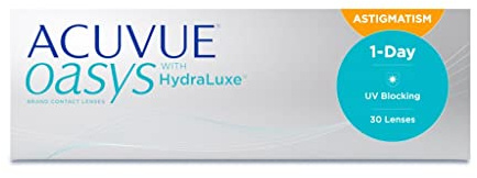 ACUVUE OASYS 1-Day for Astigmatism Kontaktlinsen – Tageslinsen mit komfortablem Tragegefühl – -6 dpt, Cyl -1,25, Ach 150 und BC 8.5 – Mit UV Schutz und Austrocknungsschutz – 30 Linsen
