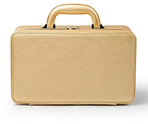 Oirlv Gold Leather Jewelry Box Handmade Travel Jewelry Organizer Storage Case Holder For Girl Lady Earring,Ring,Necklace,Pendant,Watch,Bracelet.(3 layers)