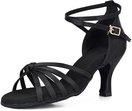 VASHCAME-Zapatos de Baile Latino de Tacón Alto/Medio para Mujer Nudo Negro Tacón 7cm 38 EU