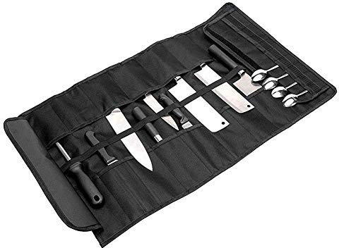 QEES Borsa Porta Coltelli da Chef, con 27 Tasche con Manico e 2 Corde Elastiche, in Tessuto Oxford, Borsa Rotolo Portacoltelli, Borsa di Utensili di Cucina, Multifunzione, Nero, DD36
