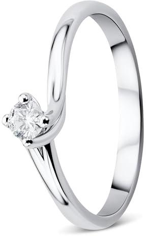 Anello Solitario da Donna Orovi, Vero Oro Bianco 18KT 750, Diamante Naturale Ct. 0,12. Anello di Fidanzamento Valentino con Brillante solitario realizzato in Italia, Anello ipoallergenico.