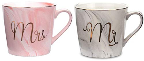 Tougo Set di 2/14 oz Mr And Mrs Tazze di Ceramica,Regalo per Coppie per Matrimonio Anniversario, per Sposa e Sposo, Idea Regalo per Copie Appena Sposati, Regalo di Natale
