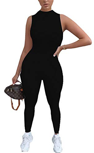 LuFeng Women's Sexy Sleeveless Zipper Bodycon Party Club Long Rompers Jumpsuit (S, Black)