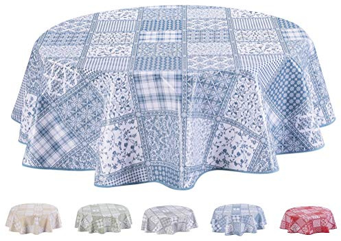 Home Direct Bordsduk vaxduk PVC rund 155 cm blå grå