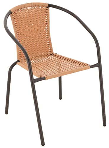 Nexos Trading Bistrostuhl Stapelstuhl Balkonstuhl Rattanstuhl Gartenstuhl Terrassenstuhl – Poly-Rattan Stahlgestell – stapelbar – Hell-Braun