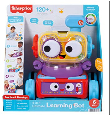 Fisher-Price Tito Robotito, Robot Aprendizaje 4 en 1, Juguete Interactivo con Luces y Sonidos, Regalo para bebés +6 Meses, versión español, HCK45