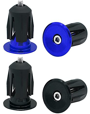 QitinDasen 2 Pares Tapones Manillar Bicicleta, Tapas Extremo Manillar Bicicleta, Tapones Puños Bicicleta, Tapas Barra Bicicleta Carretera Aleación Aluminio, para MTB, BMX (Azul + Negro)