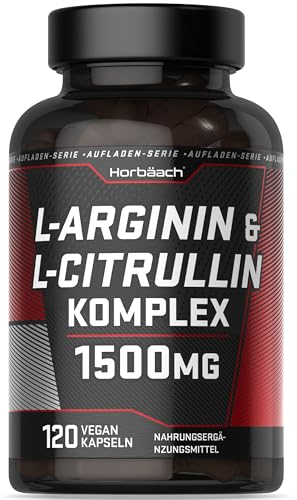 L Arginina e Citrullina 1500 mg | L-Arginina 1000 mg e L-Citrullina 500 mg | 120 Capsule Vegane ad Alto Dosaggio | Complesso di Integratori Aminoacidi | di Horbaach