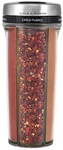 Cole & Mason Saunderton Gewürzstreuer, Kräuterstreuer mit 5 einzelnen Kammern, Vorratsdose mit Deckel, Edelstahl/Acryl, Gewürze enthalten