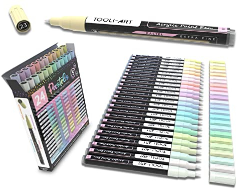 24-teiliges Acrylstift-Marker-Set für Steinmalerei Kieselsteine Kunststoff Leinwand Glasbecher Blickdicht auf Wasserbasis schnell trocknend acrylstifte für steine wasserfest acryl marker PASTELL