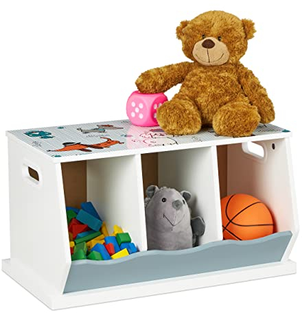 Relaxdays Kinderregal mit Hundemotiv, 3 Fächer, HxBxT: 32,5 x 60 x 36 cm, Mädchen & Jungen, MDF, Bücherregal, bunt