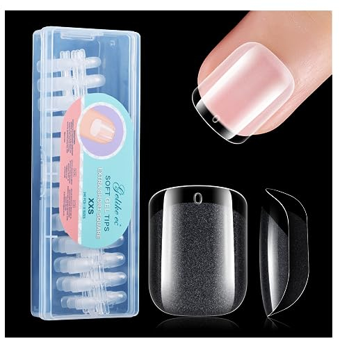 Gelike EC Extra Short Soft Gel Nail Tips Kit for Soak Off Nail Extensions,Full Cover,Square Shaped,Pre-buff PMMA Resin,Clear Ultra-Thin Design,12 Sizes,240 Pieces