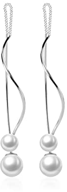 SLUYNZ Sterlingsilber Perlen baumeln Ohrringe Kurve Kette für Frauen Damen Lange Schlenker Ohrringe Perlenrücken Einfädler Quaste (A-Silver)