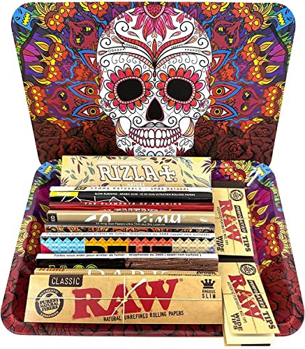 DOD Mini plateau en métal avec couvercle et 10 paquets de feuilles Ks Slim Papers Tips