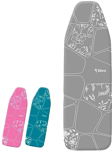 Silva Bügelbrettbezug 140x50 cm – 100% Baumwolle mit 5 mm Filzpolsterung – Thermoreflexion, rutschfest & Pflegeleicht – Für Dampfbügeltisch, Dampfbügelstation & Bügelbrett Universalgröße – Grau (XL)