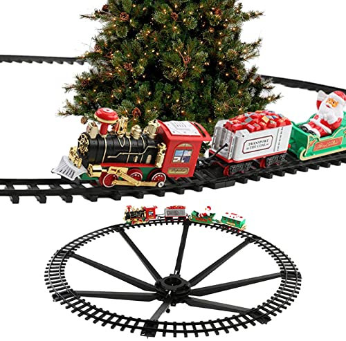 Christmas Train Set Electric - Realistic Sounds & Light | Christmas Tree Train Set Around The Tree | Battery Operated | Electric Christmas Train With Rails | Christmas Accessory For Boys Girls