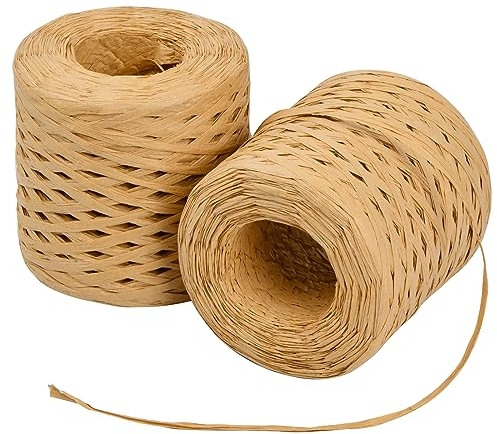 Cozlly Bast Papier Bänder 3 Rollen, 200M Raffia Papierband Naturbast, Natur Papierschnur Geschenkband Bastelschnur, für Geschenkverpackung, Weben, Dekoration und Gärtnern - Hellbraun