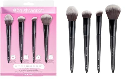 Brushworks Buff & Blend Face Set – 4-Piece Makeup Brush Set for Foundation, Powder, Bronzer & Concealer, Flawless Makeup Base, Vegan & Cruelty Free