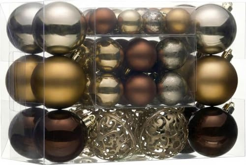 Valery Madelyn Weihnachtskugeln, 50 stück Christbaumkugeln mit Geschenkpaket, Weihnachtsbaumschmuck Christbaumschmuck mit Aufhänger, Thema Bronze