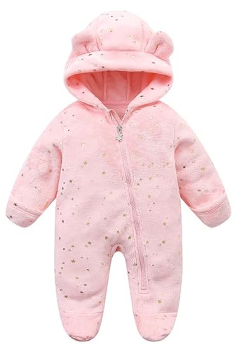 Baby Snowsuit Fleece Hooded Romper Toddler Footed Jumpsuit Warm Baby Onesie Thin Fall Winter Outfits for Baby Girls Boys 3-6 Months