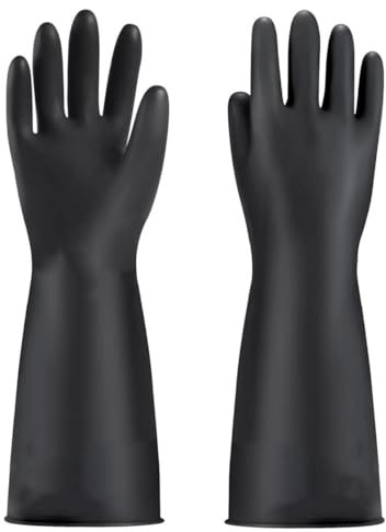 MIN-XL Gants résistants aux substances chimiques, gants en latex résistants, résistants aux acides, aux alcalis et à l'huile (noir-35 cm)
