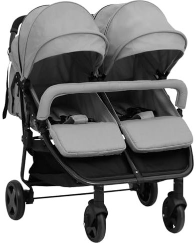 Homgoday Möbeldekoration, Zwillingskinderwagen Hellgrau und Schwarz aus Stahl Innen/Außen Möbel für Wohnzimmer Büro