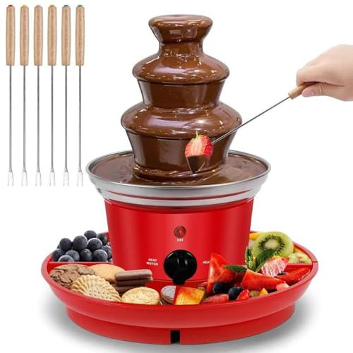 Máquina de Fuente de Chocolate, Cascada de Fondue de Chocolate de 3 Niveles con Base y 6 Tenedores, Juegos de Fondue de Chocolate con Control de Temperatura, para Fiestas, restaurantes, Bodas