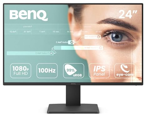 BenQ GW2491 23,8 Zoll 1080p FHD 100Hz IPS Eye-Care-Monitor, HDMI, DisplayPort, 1080x1920, ultraschmaler Rahmen, TÜV-Zertifiziert, flimmerfrei, Low Blue Light Plus, Eye-CareU