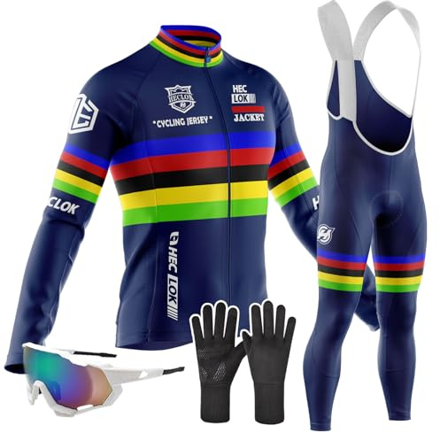 Maillot Ciclismo Hombre Otoño/Primavera,Conjunto de Ciclismo Hombre, Traje de Ciclismo de Manga Larga,Ropa Bicicleta Conjunto MTB Maillot Bici Manga 9D Pantalones (TYP-5,XL)