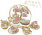 Tea Cup Set 22PCS Porcelain Tea Sets, Luxury Tea Cup and Saucer Set of 6, European Ceramic Coffee Cup Set with Metal Holder, Tea Set Coffee Serving Sets for Women, Wedding, Party, 220 ml Teacup