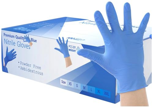 200 Disposable Nitrile Gloves Extra Small Blue – Medical Examination Powder-Free Latex-Free Strong Durable Tear-Resistant for Healthcare, Dental, Food, Cleaning, Automotive & Industrial Use (XS)