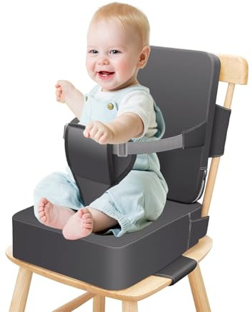 Toddler Booster Seat for Dining Chair, 10cm PU Waterproof Easy Cleaning | Kids Booster Seat, with Backrest, Adjustable Seat Belts and Non-Slip Bottom for Kids Child (Grey)