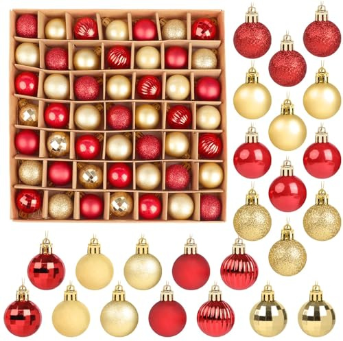 SULOLI Lot de 49pcs Boules de Noël，Ensemble de Décoration Boules de Noël pour Pendentifs de Sapin de Noel (Coloré)