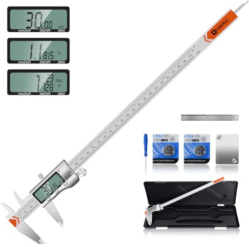 HARDELL 12 Digital Caliper, All-Metal Electronic Micrometer with Large LCD, Inch/Metric/Fraction Conversion, Precision Measuring Tool for Household & DIY (2 Batteries Included)