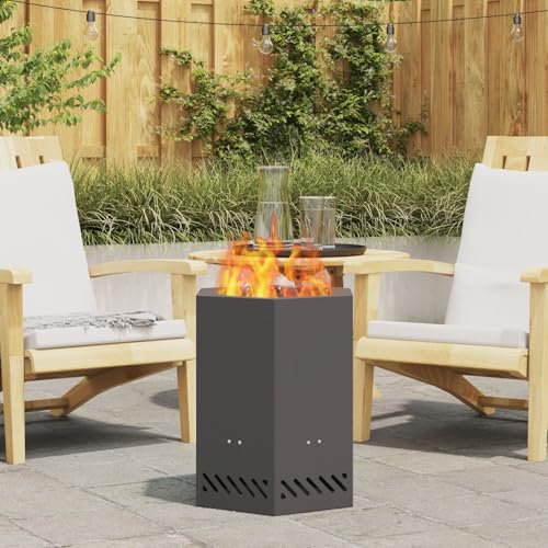 Juroupi Focolare Senza fumi Esagonale Nero 38x38x51 cm Acciaio-858984
