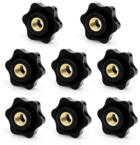 8 pièces M10 Ecrou de serrage en étoile, diamètre extérieur de l'écrou à oreilles 38mm, bouton de serrage à filetage femelle, écrou de serrage à tête en étoile, pour machines, systèmes, meubles (noir)