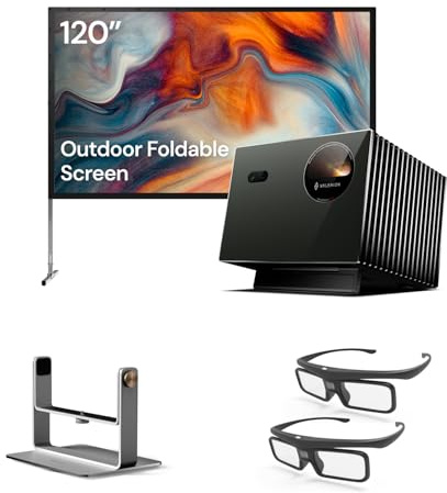 Valerion Outdoor Cinema Bundle - Includes Valerion Pro2 4k Projector + 120 Outdoor Potable Screen + Desktop Gimbal Stand + 3D Glasses