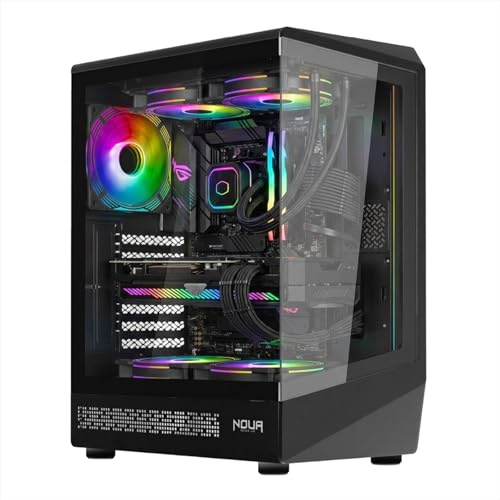 Noua Demon TK100, Case Gaming ATX Kompakt, ARGB PWM-fläkt och LED-strip, USB 3.0 och Type-C, främre och sidovägg i härdat glas, svart