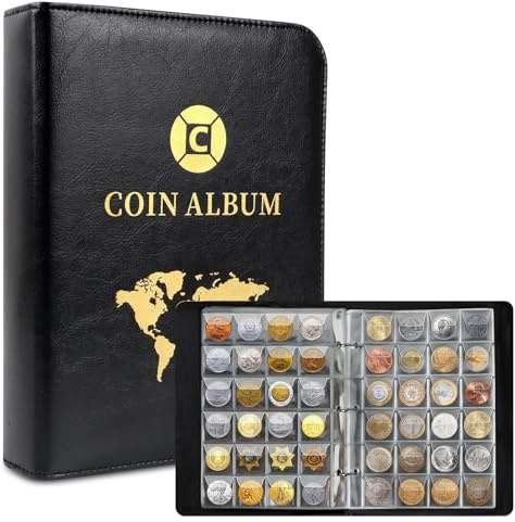 Münzen Sammelalbum, 20 Seiten, 480 Taschen Münzalbum, Münzsammelalbum 25.8x20cm, Münzen Aufbewahrung Album mit Zip, Coins Collection Album, Sammlungen, Banknoten und Geldstempel