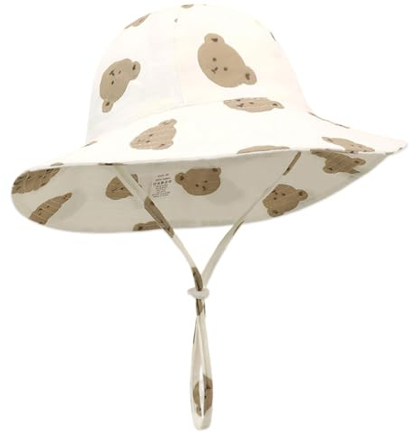 Luxorium Gorro Bebé Unisex 1 Pieza Algodón Protección Solar UPF 50+ Beige con Diseño de Osito para Bebé Niña Niño XS 46 cm
