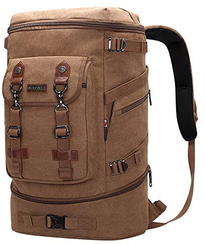 WITZMAN Canvas Vintage Rucksack Reiserucksack Herren Groß Convertible Reisetasche Mit Schuhfach Fit 17 Zoll Laptop Rucksack FüR Geschäftsreisen (A568 Dunkelbraun)