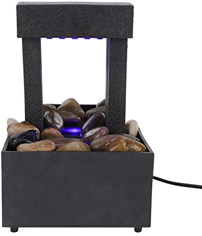 Dioche Fontana a Cascata da Scrivania da Interno Con Illuminazione a LED - Design Con River Rock per Soggiorno 16,5 x 11 x 9 cm
