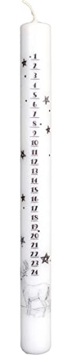 Wiedemann 10 x candele a bastoncino, calendario dell'Avvento, stampa fotografica con cervo, 250/23 mm, colore: bianco