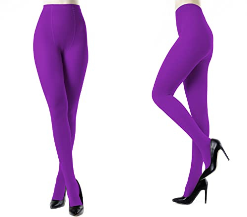Carnavalife 2 Pares Medias Opacas para Mujer en Color Liso, Leggings Pantalones Elástico de Microfibra, Pantimedias de Soporte para Otoño y Invierno (Morado)