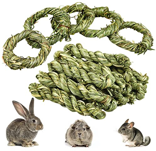 Episkey 20 Pcs Rabbit Chew Toys, Natural Timothy Grass Ring Bunny Molar Grass Stick Toys Small Animal Boredom Breaker Activity Play Chew Toys for Bunny Rabbits Hamster Guinea Pigs Chinchilla